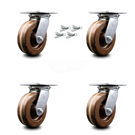 Service Caster 6 Inch High Temp Phenolic Caster Set with Roller Bearings and Swivel Locks SCC SCC-35S620-PHRHT-BSL-4